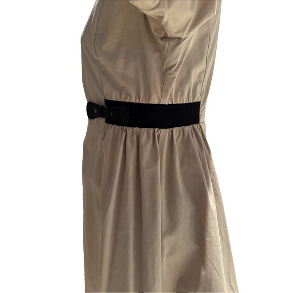 Mirra Masa collared Dress, Beige, Faux leather accent, zip front 100% cotton - Picture 4 of 12